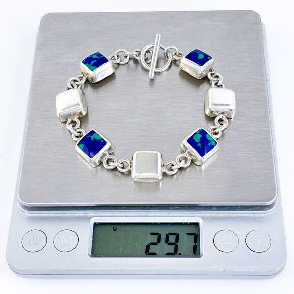 Estate Mexico Taxco TC-191 Sterling Silver 925 Azurite Link Bracelet 7.5\